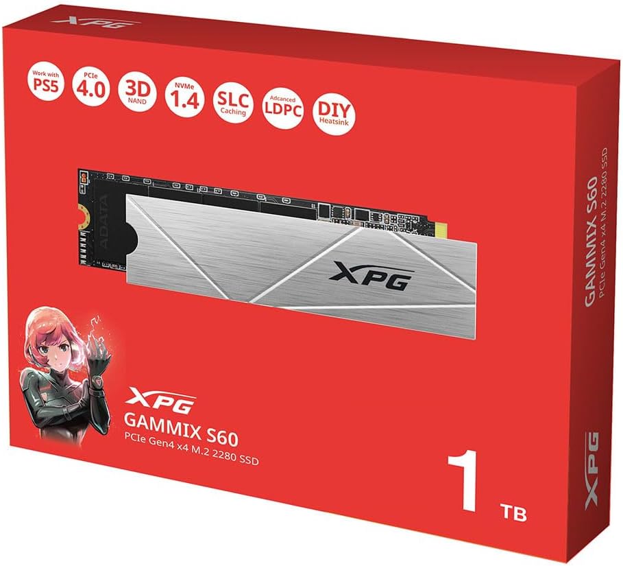 XPG GAMMIX S60 1TB PCIe Gen4 x4 NVMe SSD – Up to 5000/4200MB/s with Heat-Sink, PS5 Compatible