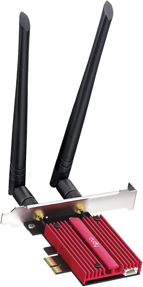 بطاقة شبكة Cudy AX5400 WiFi 6E PCIe للكمبيوتر الشخصي (WE3000S) – وحدة Intel AX210، ثنائية النطاق 2.4GHz/5GHz/6GHz، سرعة تصل إلى 5400Mbps، متوافقة مع Bluetooth 5.3 (5.2/5.0/4.0)، 802.11ax/ac/a/b/g/n، للألعاب منخفضة الكمون، تدعم Windows 11/10
