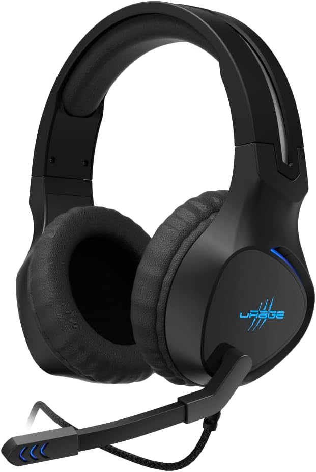سماعة الألعاب السلكية uRage SoundZ 400، سماعة رأس استريو للألعاب تغطي الأذنين، اتصال USB، ميكروفون قابل للتعديل، ومفتاح للتحكم في مستوى الصوت وكتم الصوت – أسود