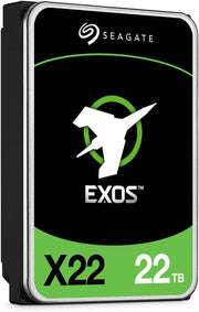 Seagate Exos X22 بسعة 22 تيرابايت للأعمال – قرص صلب 3.5" SATA بسرعة 6Gb/s، 7200 دورة/دقيقة، ذاكرة مؤقتة 512MB، سرعة 285MB/s، تقنية CMR، محكم بالهيليوم، 2.5 مليون ساعة عمل متوقعة