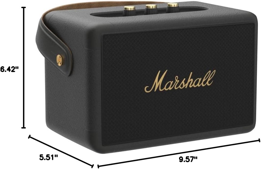 Marshall Kilburn II Portable Bluetooth Speaker , 20+ Hours Playtime , 36W True Stereophonic 360° Sound , Bluetooth 5.0 aptX , IPX2 Water-Resistant , Bass & Treble Controls , Carry Strap