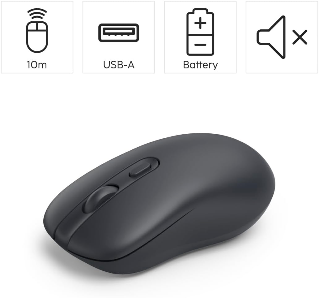 Hama WM-200 Silent Wireless Mouse, 4-Button Optical Mouse, 1000 DPI, 2.4GHz USB Receiver, Ergonomic Ambidextrous Design, Compatible with PC, Laptop, Windows & Mac - Black