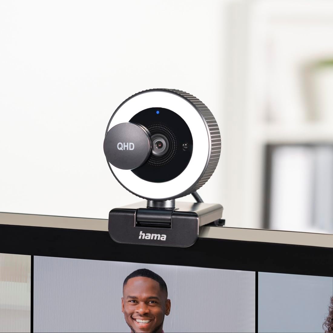 Hama C-850 Pro QHD 2K Webcam with LED Ring Light , Autofocus , Dual Microphones , Remote Control , Privacy Cover , USB Plug & Play for Streaming & Video Conferencing