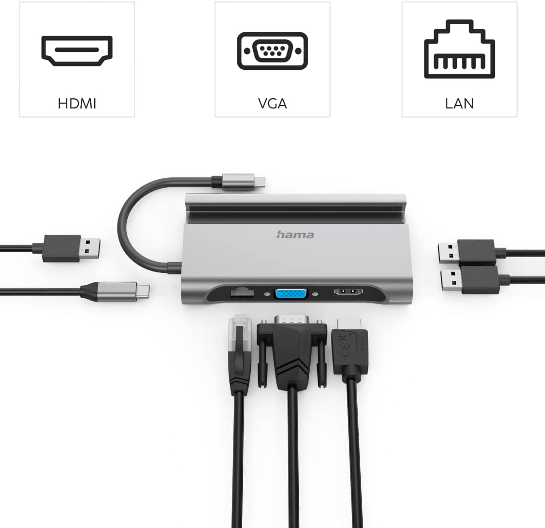 Hama 200102 USB-C Hub, Connect2Mobile, Multiport, LANEthernet, 7 Ports