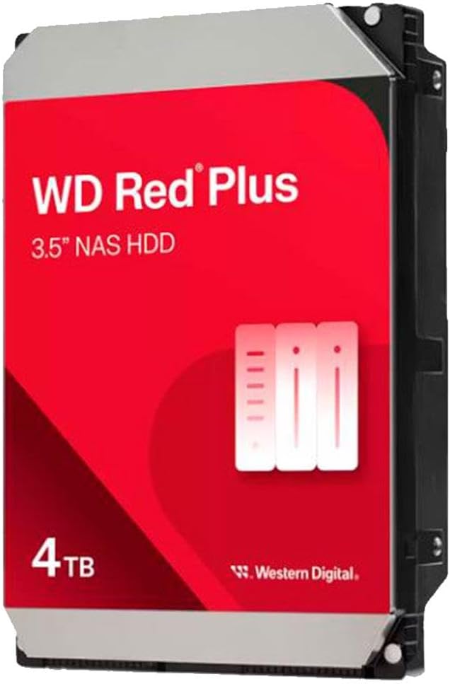 Western Digital WD Red Plus 4TB NAS Internal Hard Drive, 3.5-Inch HDD, 5400RPM, SATA 6Gb/s, CMR Technology, 128MB Cache, NAS Optimized Storage, Model WD40EFZZ