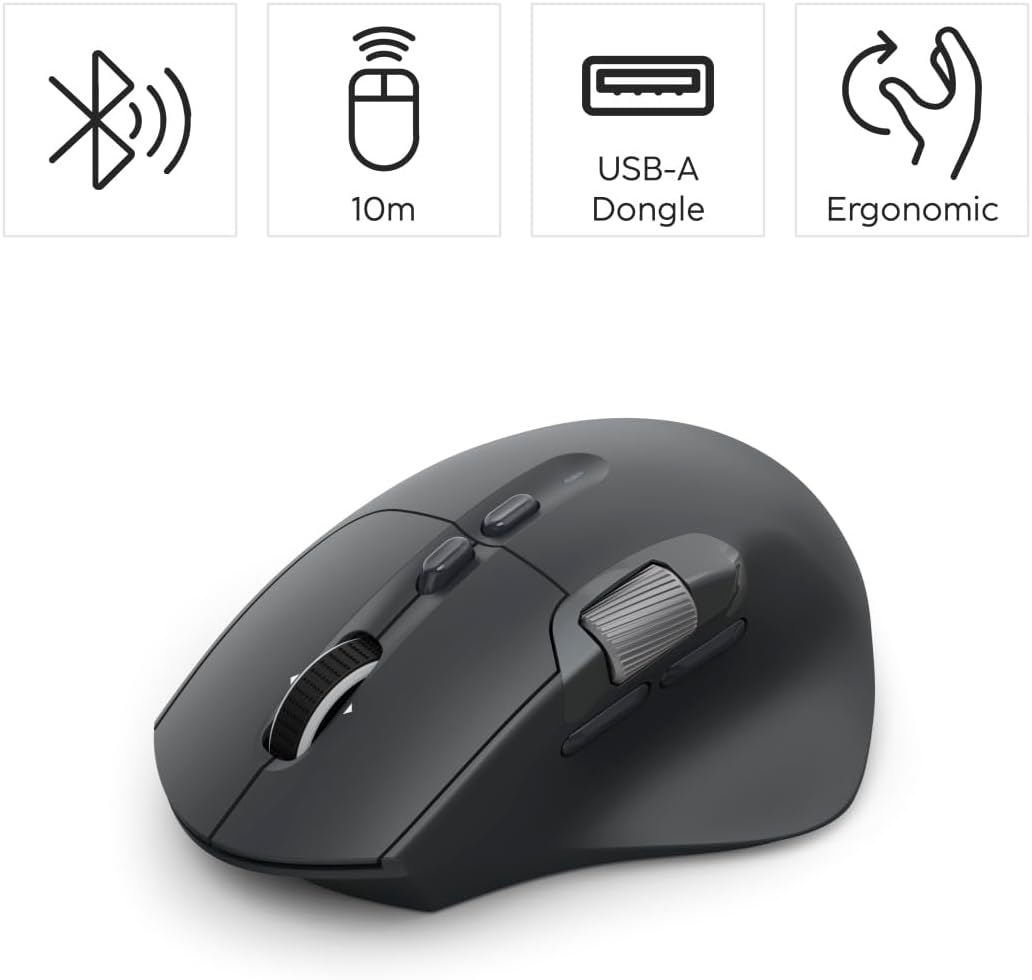 Hama WM-900 Multi-Device Wireless Mouse – 10-Button Radio & Bluetooth Rechargeable Optical Mouse, Ergonomic Right-Handed Design, RGB Lighting & USB-C Charging