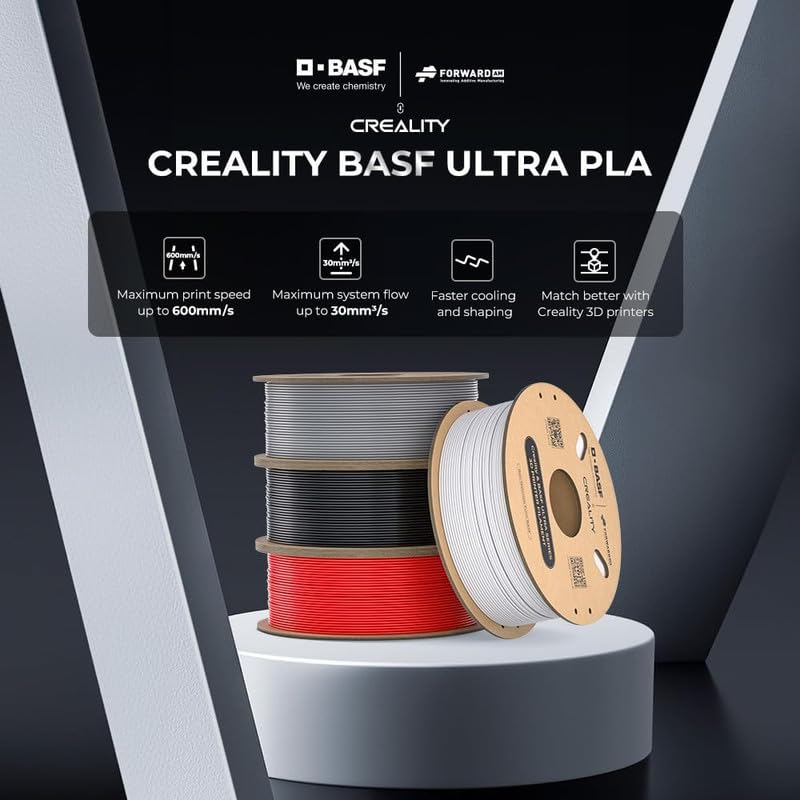 Creality BASF Ultra PLA 3D Printer Filament 1.75mm, Maximum Print Speed up to 600mm/s, 1kg(2.2lbs)/Spool Rapid PLA Filament with High Prints Quality, Dimensional Accuracy ± 0.03 mm (White)