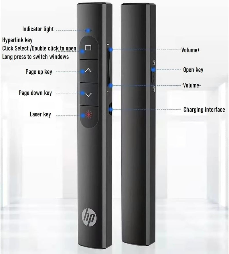 جهاز عرض HP SS10 Presentation Flip Pen - جهاز عرض لاسلكي 2.4 جيجا هرتز حساس متعدد الوظائف، قلم تحكم في الوجه - مؤشر ليزر أحمر لـ PPT| أسود