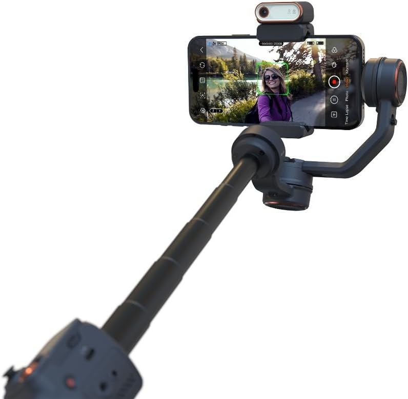 Hohem iSteady M7 AI-Tracking Smartphone Gimbal – 500 g Payload, Detachable 1.4″ Touchscreen Remote, RGB Fill Light, 12 h Battery, 360° Pan
