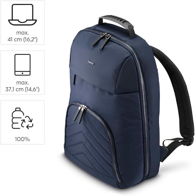 Hama Premium Lightweight Laptop Backpack – Fits 16.2" Laptops, Dark Blue, Eco-Friendly, Padded Compartments