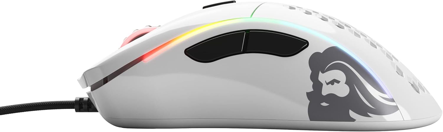 فأرة الألعاب Glorious Model D، فائقة الخفة بوزن 68 جرام مع تصميم خلية النحل، إضاءة RGB، سلكية، تصميم مريح لليد اليمنى، مستشعر عالي الدقة، كابل Ascended، أقدام PTFE، أسود لامع
