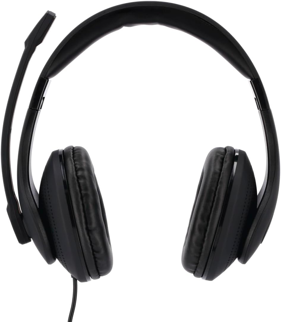 Hama HS-USB300 PC Office Headset , Stereo Sound , USB-A Connection , Adjustable Microphone , In-Line Volume Control & Mic Mute , Padded Headband & Earpads – Black