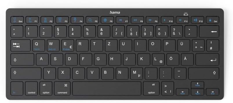 لوحة مفاتيح Hama KEY4ALL X510 بلوتوث، سوداء، مدمجة، تخطيط QWERTY أمريكي، 78 مفتاح، آلية مقصية، لأنظمة iOS وAndroid وWindows