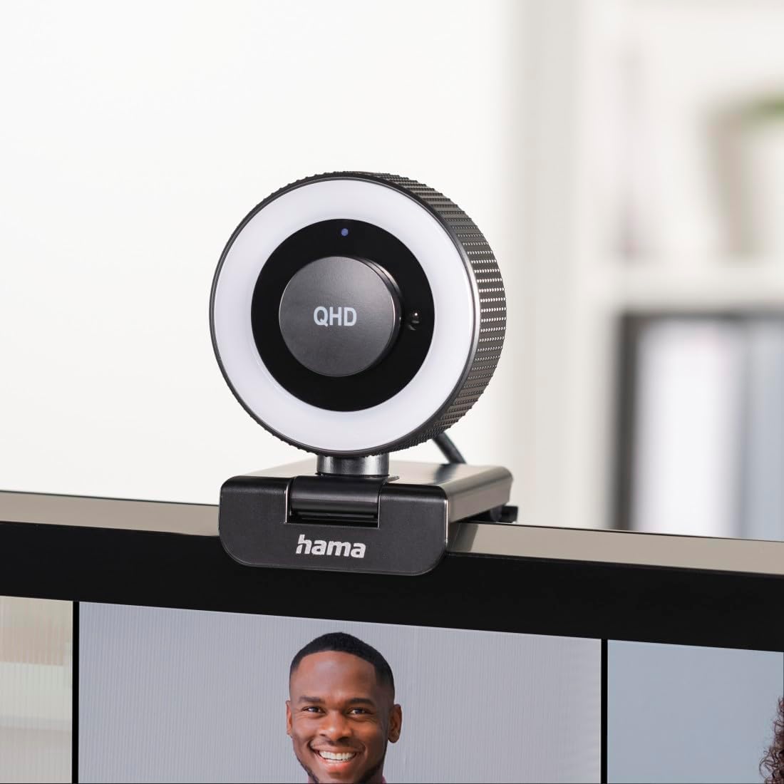 Hama C-850 Pro QHD 2K Webcam with LED Ring Light , Autofocus , Dual Microphones , Remote Control , Privacy Cover , USB Plug & Play for Streaming & Video Conferencing