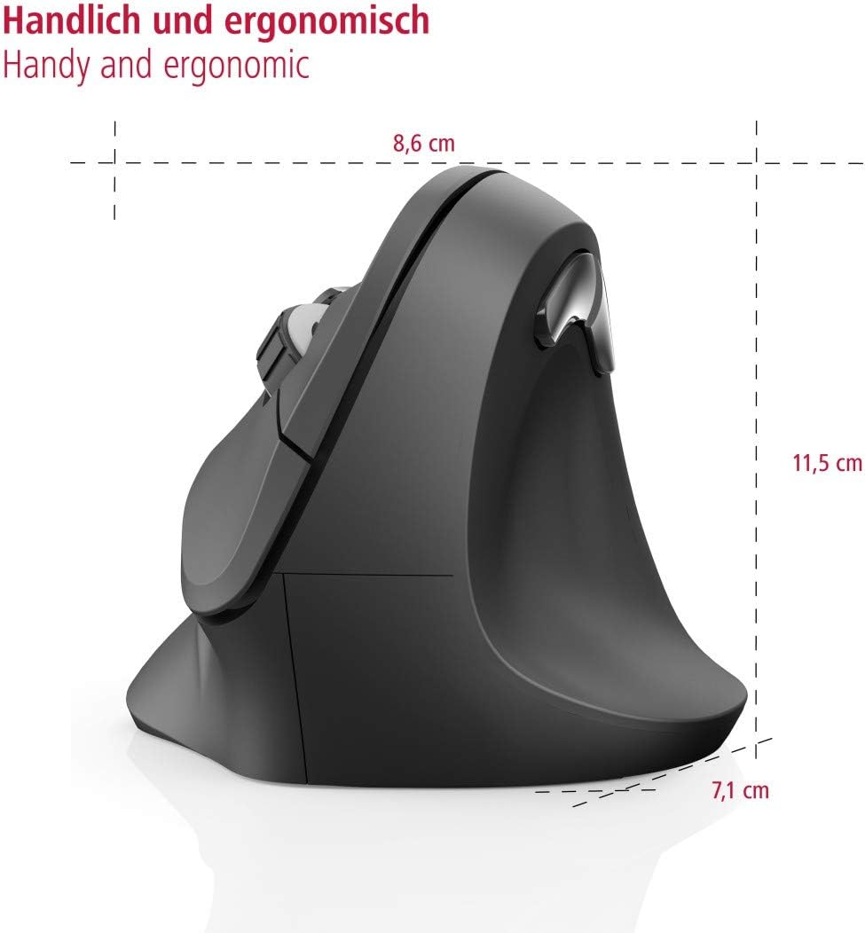 Hama EMW-500 Wireless Vertical Ergonomic Mouse – 6-Button 2.4GHz, 1000/1400/1800 DPI, Rubberised Grip