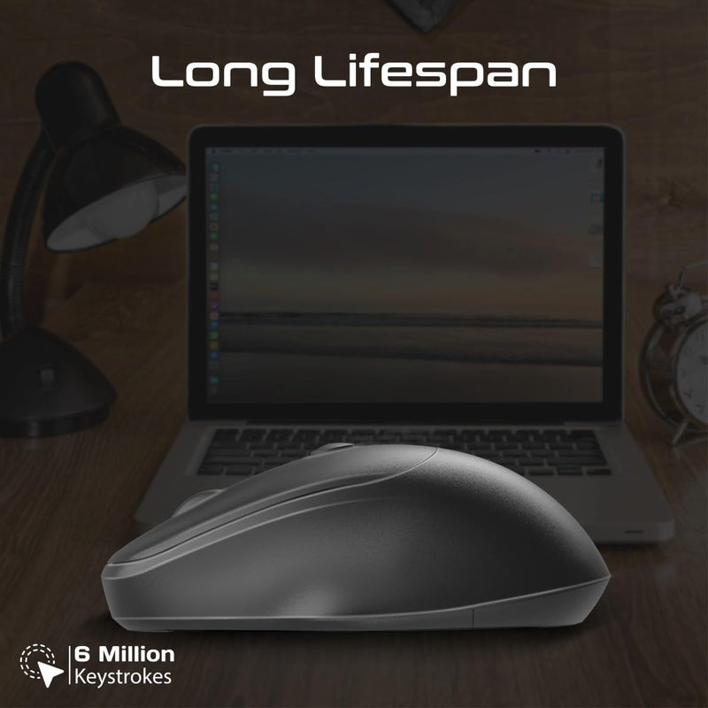 Promate Wireless Mouse, EZGrip Ergonomic Ambidextrous 2.4GHz Mice, Adjustable 1600DPI, 6 million Keystrokes, Nano USB Receiver, 10m Range, 120-hour Working Time for Laptops, PC