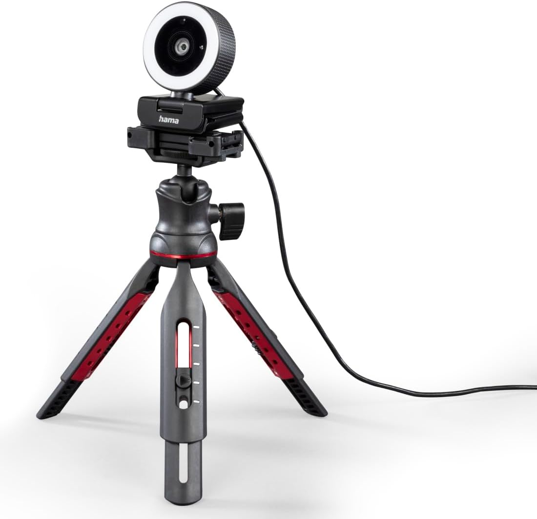 Hama C-850 Pro QHD 2K Webcam with LED Ring Light , Autofocus , Dual Microphones , Remote Control , Privacy Cover , USB Plug & Play for Streaming & Video Conferencing