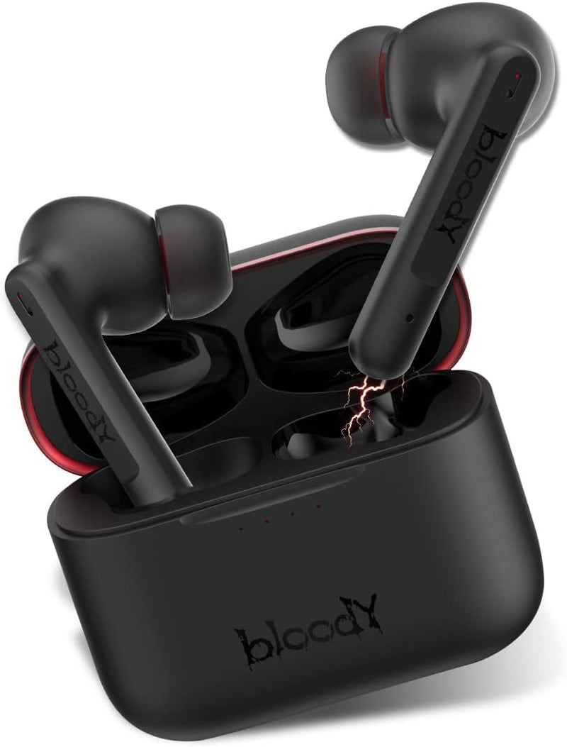 Bloody M90 TWS Active Noise Cancelling Bluetooth Gaming Earbuds, Hybrid Carbon Diaphragm, Bass Music & Low Latency Gaming Mode, Dual ENC Microphone, IPX4 Rate, with Wireless Charging Case