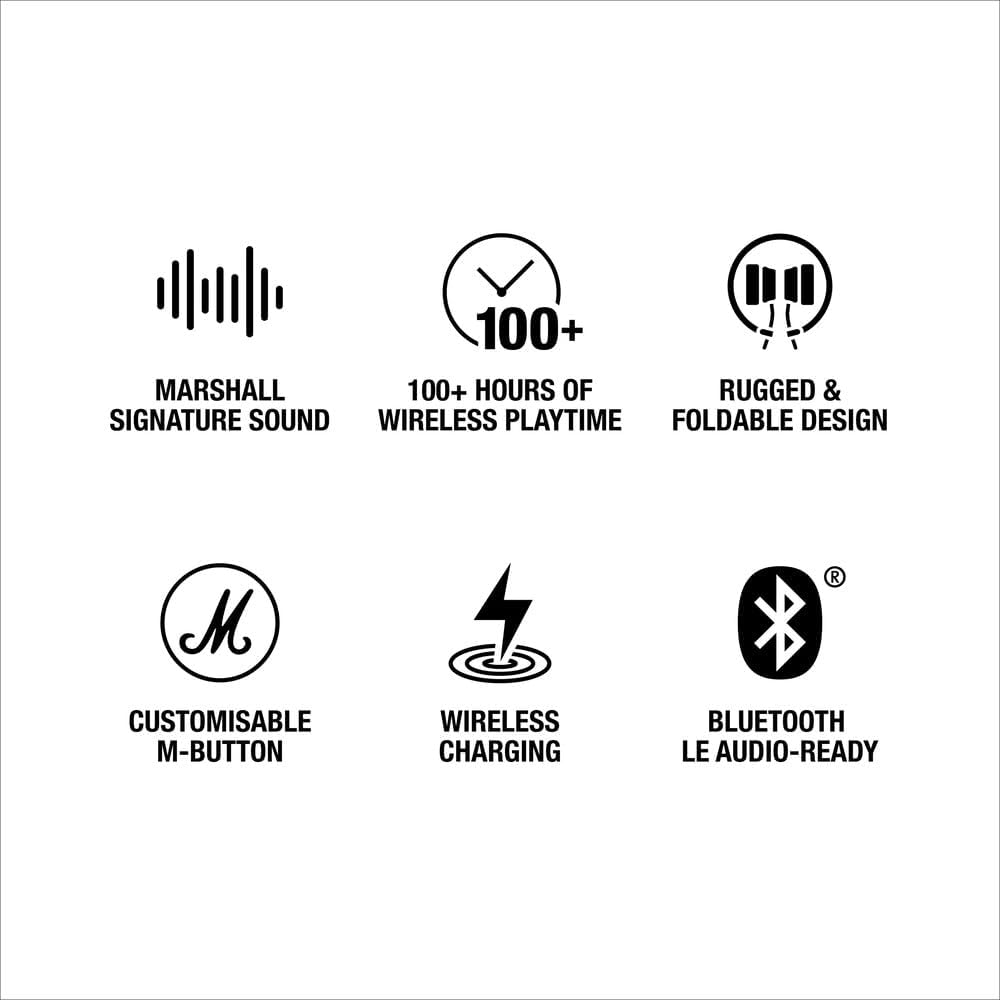 Marshall Major V Bluetooth Headphones - Foldable Bluetooth Wireless Headphones Bluetooth with 100+ Hours of Playtime