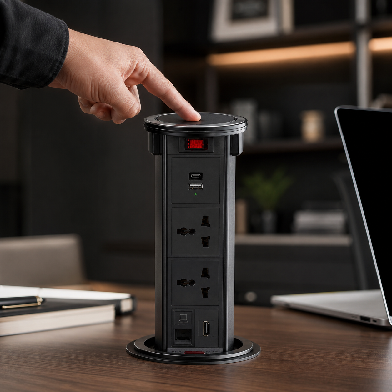 Avetron Pop-Up Power Outlet with 15W Wireless Charging, USB-A & USB-C, HDMI, CAT6 and Dual Universal Sockets