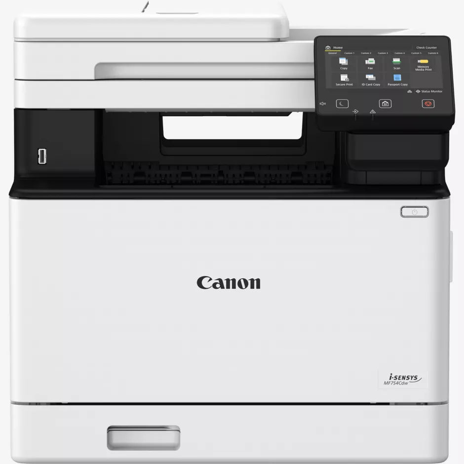 طابعة Canon i-SENSYS MF754Cdw الليزرية متعددة الوظائف بالألوان، مقاس A4، طباعة ونسخ ومسح ضوئي وفاكس، بسرعة 33 صفحة في الدقيقة، طباعة على الوجهين، شاشة لمس مقاس 5 بوصات، وطباعة عبر Wi‑Fi والسحابة