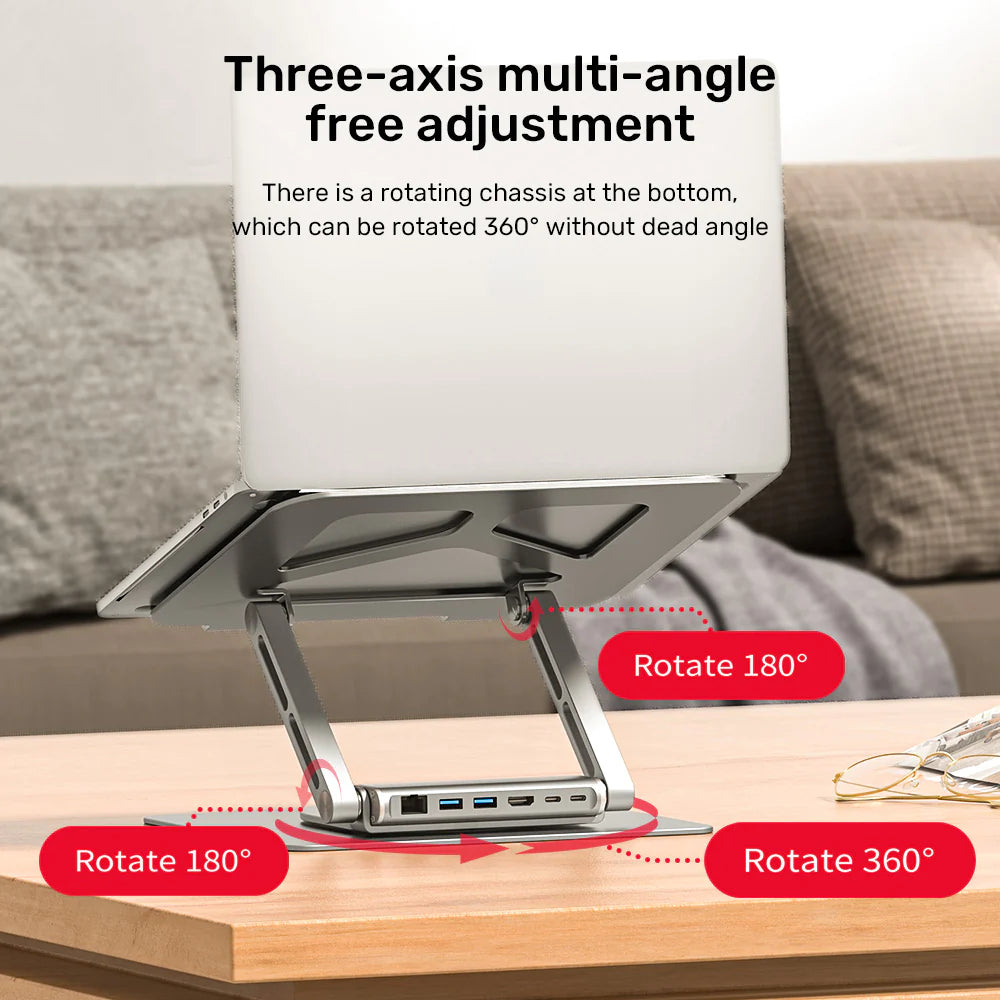 تجمع محطة إرساء الكمبيوتر المحمول USB-C من UNITEK بين وظائف قاعدة الكمبيوتر المحمول وحامل الكمبيوتر المحمول