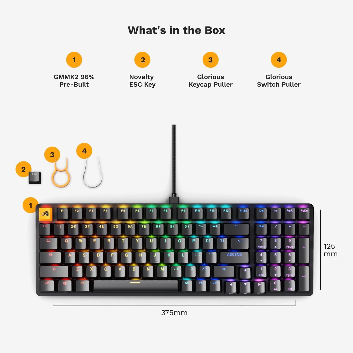Glorious GMMK Mechanical Gaming Keyboard – Hot Swappable RGB Wired Keyboard, Modular Design, Full Size / TKL / Compact 60%, Custom Switch Support (Cherry, Gateron, Kailh), N-Key Rollover