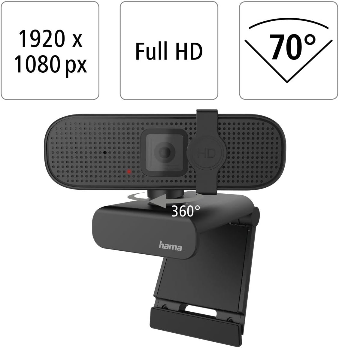 Hama 139991 C-400 Full HD 1080p Webcam – Integrated Microphone, Privacy Cover, 70° Field of View