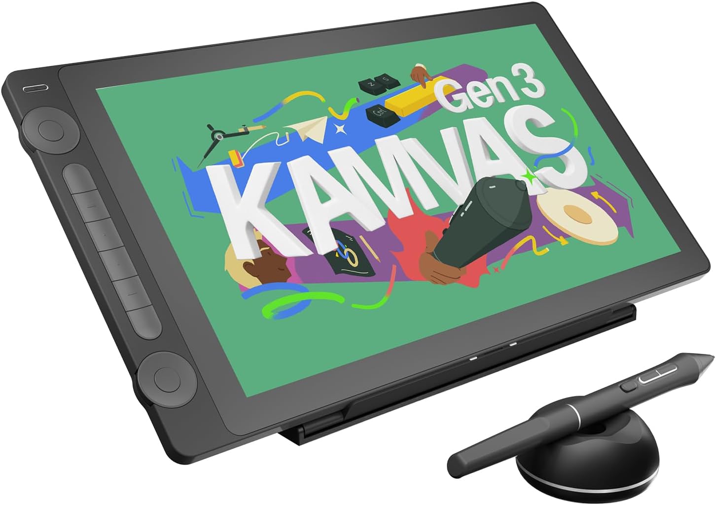 Huion Kamvas 16 (Gen 3) – 15.8″ 2.5K QHD Pen Display, Nano-Etched Canvas Glass, PenTech 4.0, Dual Dials, 99% sRGB