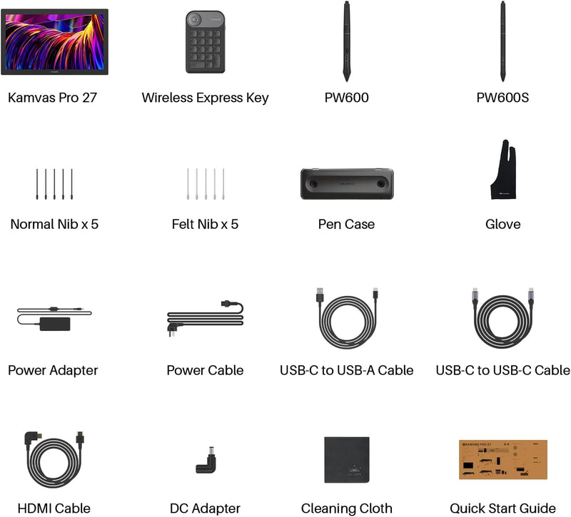 HUION Kamvas Pro 27 - 4K UHD Pen Display with Battery-Free Stylus, 99% Adobe RGB Color Gamut, and Adjustable Stand for Professional Digital Art and Design