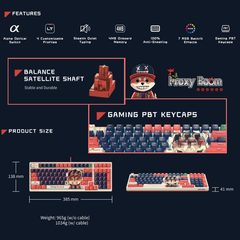 Bloody AT98 Alpha Optical Switch Performance Keyboard - Adjustable Actuation Point, Gaming PBT Keycaps, 7 RGB Backlit Effects