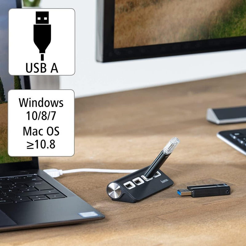 هاما 00200119 موزع خارجي 4 منافذ USB 2.0، يعمل بمنفذ USB، أسود