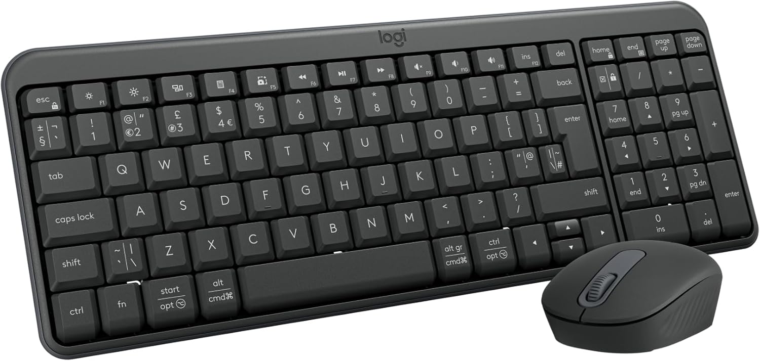 Logitech MK250 Compact Bluetooth Wireless Keyboard and Mouse Combo , Space-Saving Keyboard with Number Pad , Compact Mouse , Spill-Resistant Design , 12-Month Battery Life , Dongle-Free Connection , Graphite