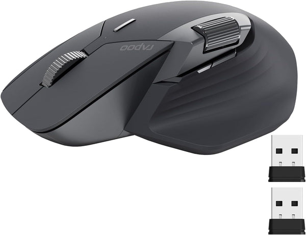 Rapoo MT760 Multi-Device Wireless Mouse, Bluetooth 5.0 and 2.4G Multi-Mode Connection, Up to 4 Devices, 11 Programmable Buttons, 4K DPI, 90 Days Battery Life, PC, Matte Black