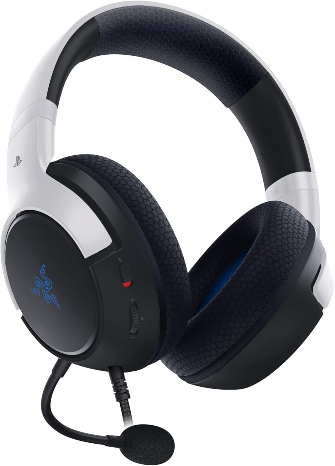 سماعة رأس سلكية للألعاب Razer Kaira X لجهاز PlayStation، مشغلات TriForce 50 مم، ميكروفون HyperClear Cardioid، وسائد أذن إسفنجية من Flowknit، متوافقة مع أجهزة الكمبيوتر الشخصية، وأجهزة Mac، وأجهزة Switch، باللونين الأسود والأبيض 