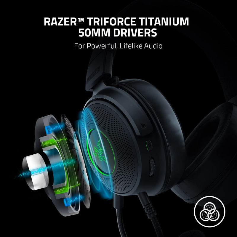 Razer Kraken V3 – Wired USB Gaming Headset with THX Spatial Audio, TriForce 50mm Drivers, Chroma RGB, and Oval Memory Foam Cushions