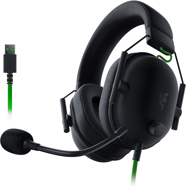 سماعة رأس Razer BlackShark V2 X USB سلكية للألعاب فوق الأذن، صوت محيطي 7.1، مشغلات 50 ملم، خفيفة الوزن 240 جرام، ميكروفون عازل للضوضاء، وسائد إسفنجية الذاكرة الهجينة - أسود