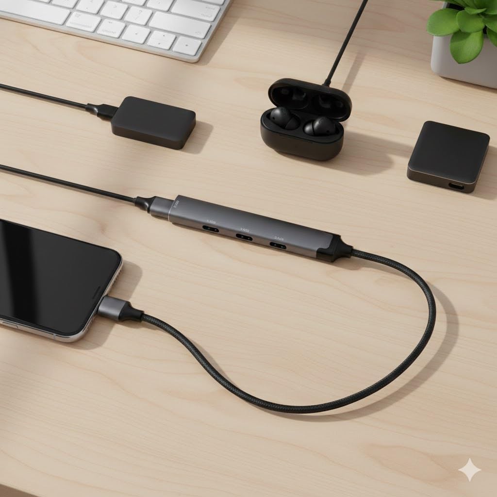 LDNIO DS-74U موزع USB متعدد الوظائف 4 في 1 مع منفذين USB 3.0 وثلاثة منافذ USB-C، نقل بيانات عالي السرعة حتى 5 جيجابت في الثانية، كابل بطول 120 مم، محول متعدد المنافذ لأجهزة الكمبيوتر، اللابتوب والأجهزة المحمولة
