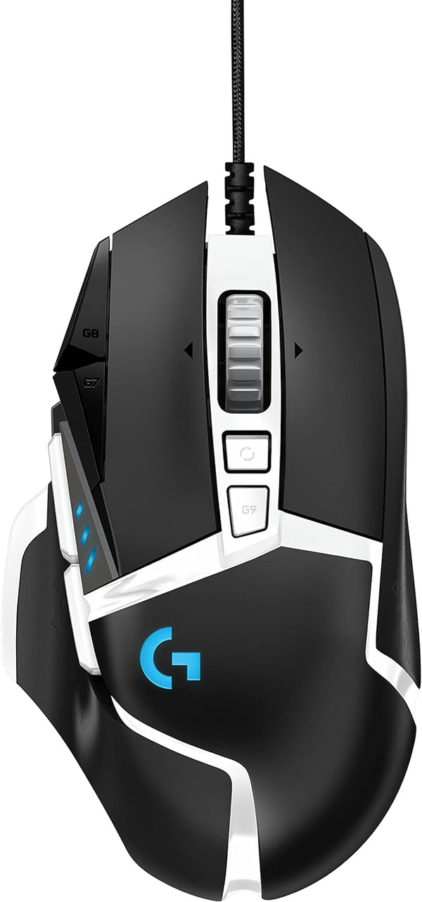 Logitech G502 Hero High Performance Gaming Mouse Special Edition, Hero 16K Sensor, 16 000 DPI, RGB, Adjustable Weights, 11 Programmable Buttons, On-Board Memory, PC/Mac - Black/White