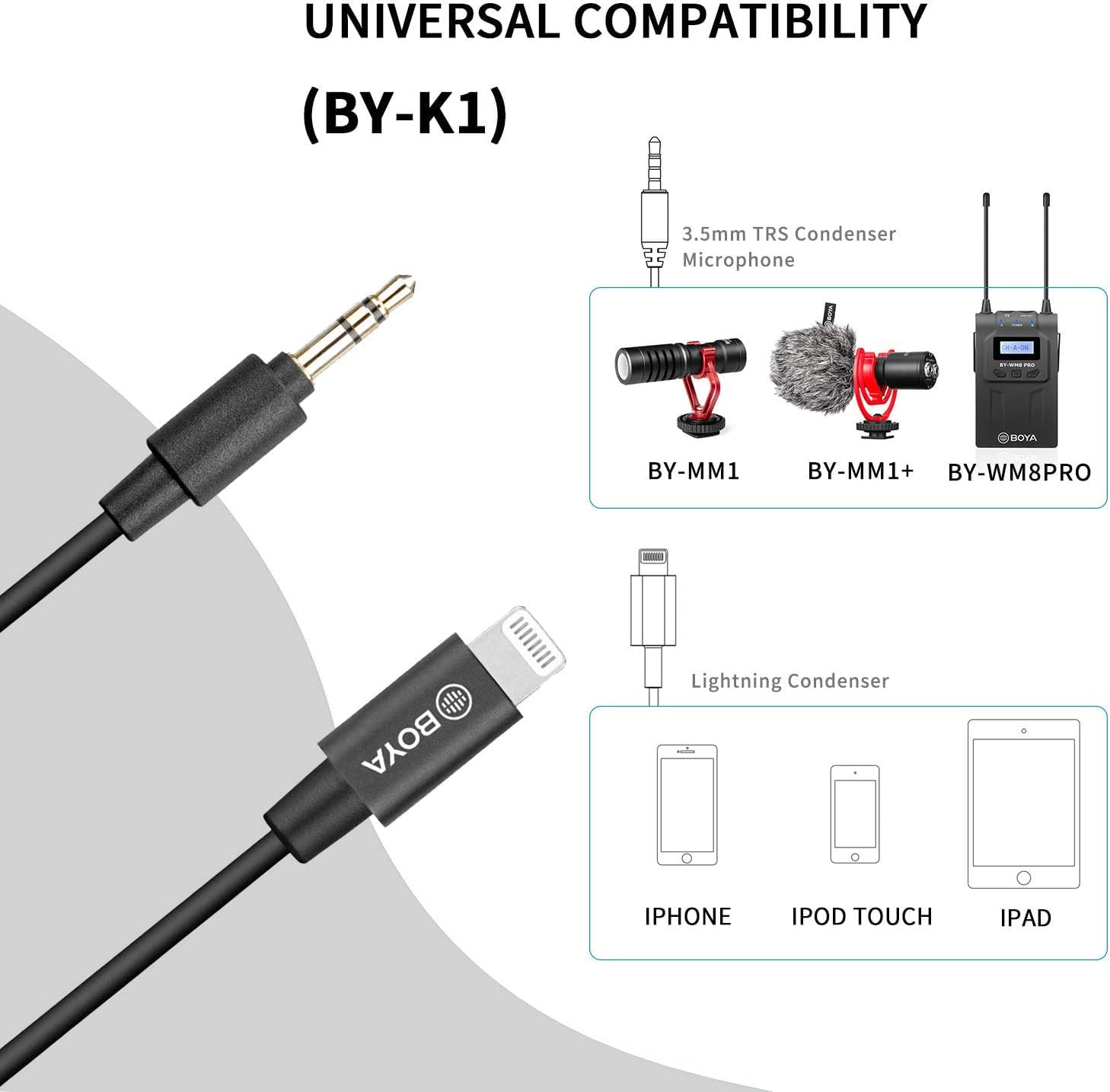 نظام ميكروفون لاسلكي ثنائي القناة BOYA BY‑WM8 Pro-K2 UHF - مستقبل 48 قناة، محمول باليد + لافالير، شاشة LCD، مقبس سماعة رأس