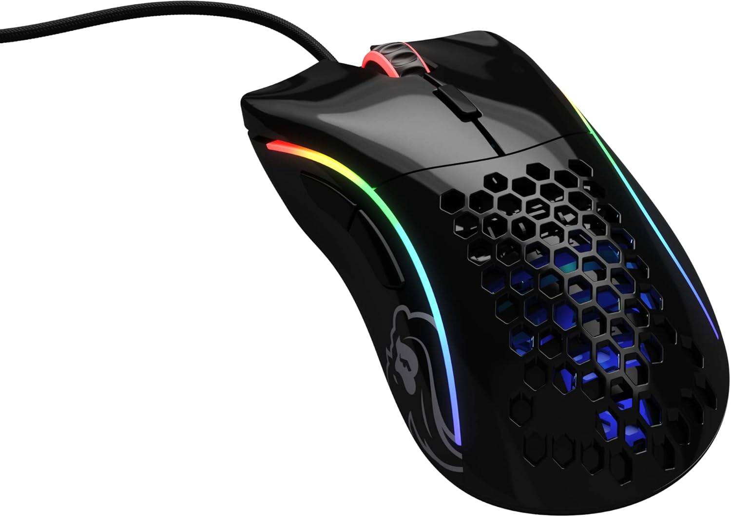 فأرة الألعاب Glorious Model D، فائقة الخفة بوزن 68 جرام مع تصميم خلية النحل، إضاءة RGB، سلكية، تصميم مريح لليد اليمنى، مستشعر عالي الدقة، كابل Ascended، أقدام PTFE، أسود لامع