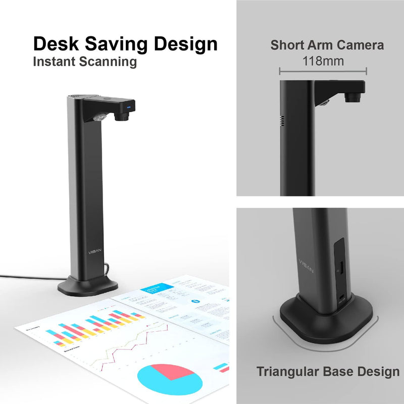 VIISAN DL8 Innovative Document Scanner, USB Book Scanner with Asymmetric Lighting Tech, OCR Auto-Flatten & Deskew, 13MP Document Camera for Desktop/Laptop, Capture Size A3, Works with Windows & macOS