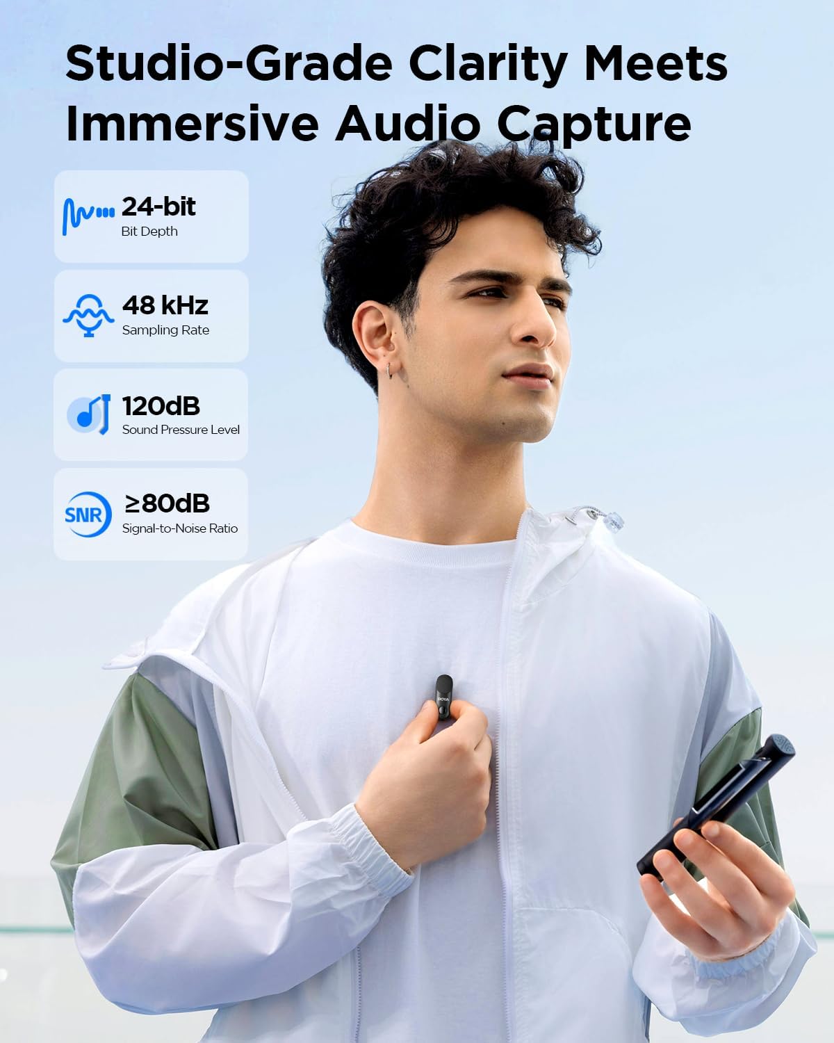 ميكروفون BOYA Magic-05 لاسلكي بمشبك USB-C، صوت بجودة 48kHz/24-bit، إلغاء ضوضاء بالذكاء الاصطناعي، نطاق يصل إلى 100m، بطارية تدوم 30H، مسار أمان ومحدد للصوت، لنظامي Android وiPhone 15/16/17 – أسود