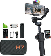 Hohem iSteady M7 AI-Tracking Smartphone Gimbal – 500 g Payload, Detachable 1.4″ Touchscreen Remote, RGB Fill Light, 12 h Battery, 360° Pan