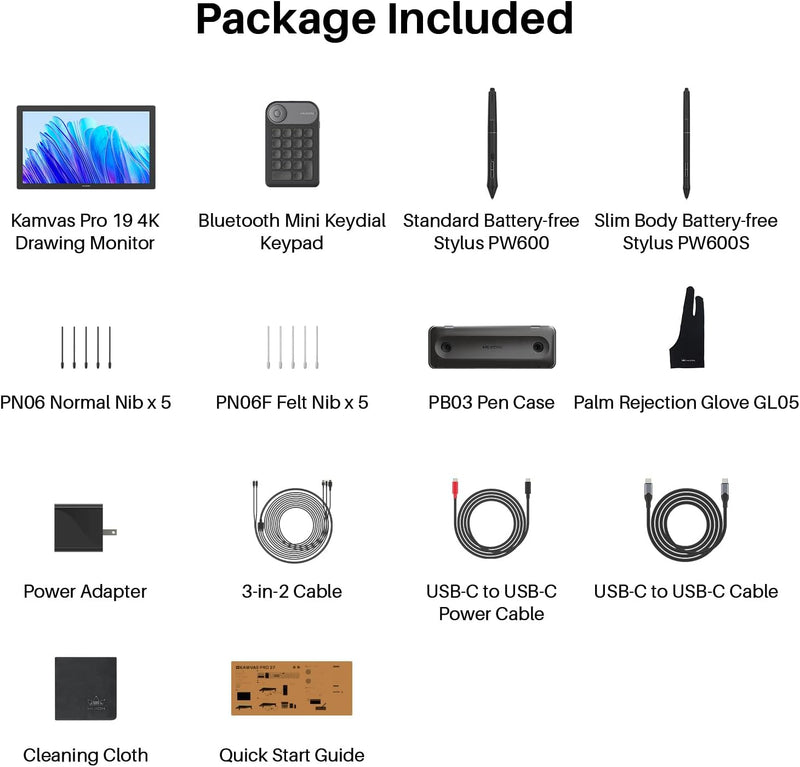 HUION KAMVAS Pro 19 4K UHD Drawing Tablet with Touch Screen, 96% Adobe RGB Drawing Monitor with 1.07 Billion Colors, PenTech 4.0 Stylus PW600, 16384 Pen Pressure, Slim Pen, Keydial Mini, 18.4inch