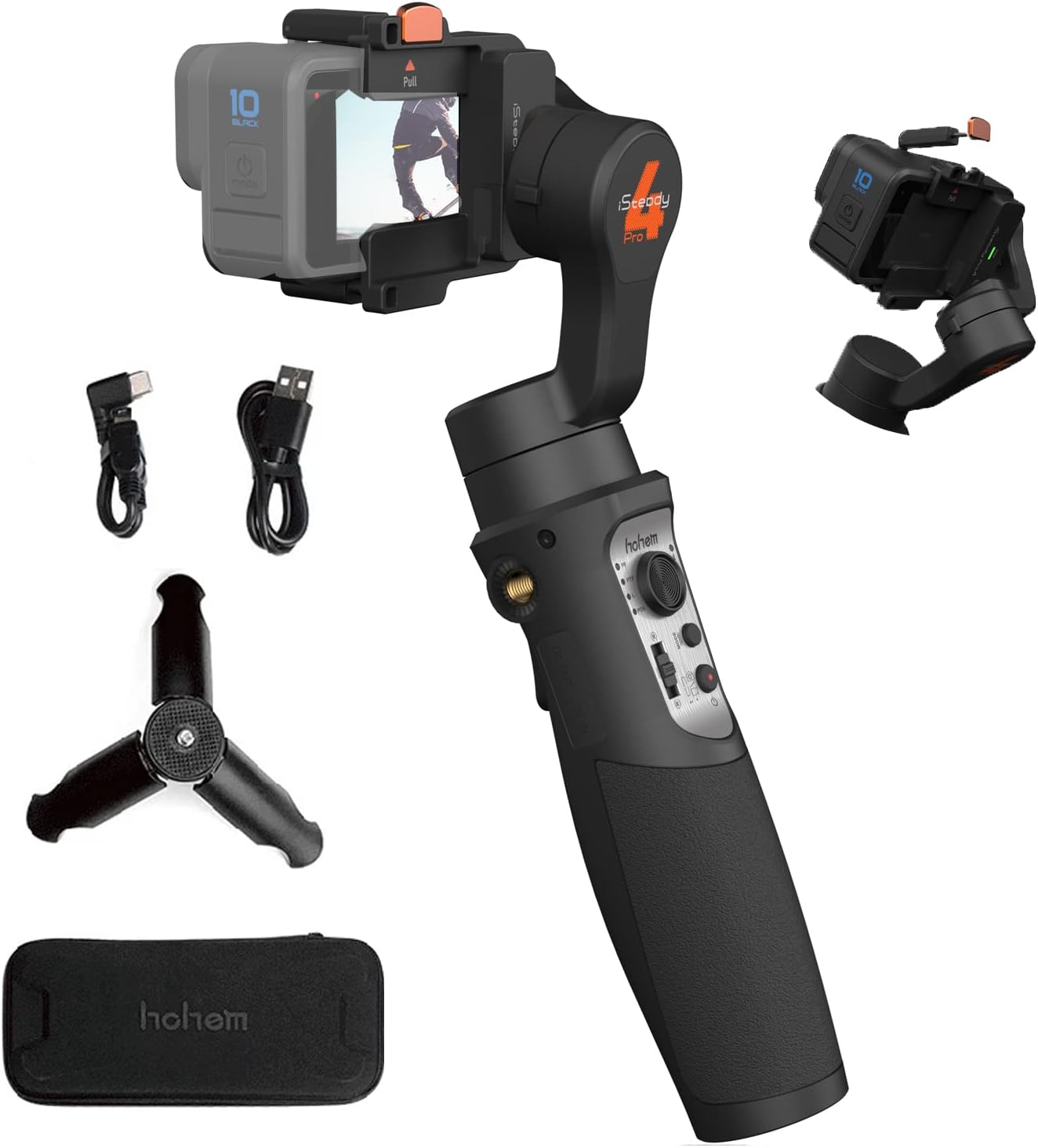 Hohem iSteady Pro 4 3-Axis Action Camera Gimbal – IPX4 Splash-Proof, 14-Hr Battery w/ Power-Bank, Quick-Release Clip, Wireless GoPro Control