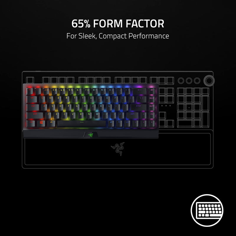 Razer BlackWidow V3 Mini Hyperspeed - لوحة مفاتيح ميكانيكية لاسلكية للألعاب بنسبة 65% (مفتاح أصفر) وإضاءة خلفية قابلة للتخصيص من Razer Chroma RGB