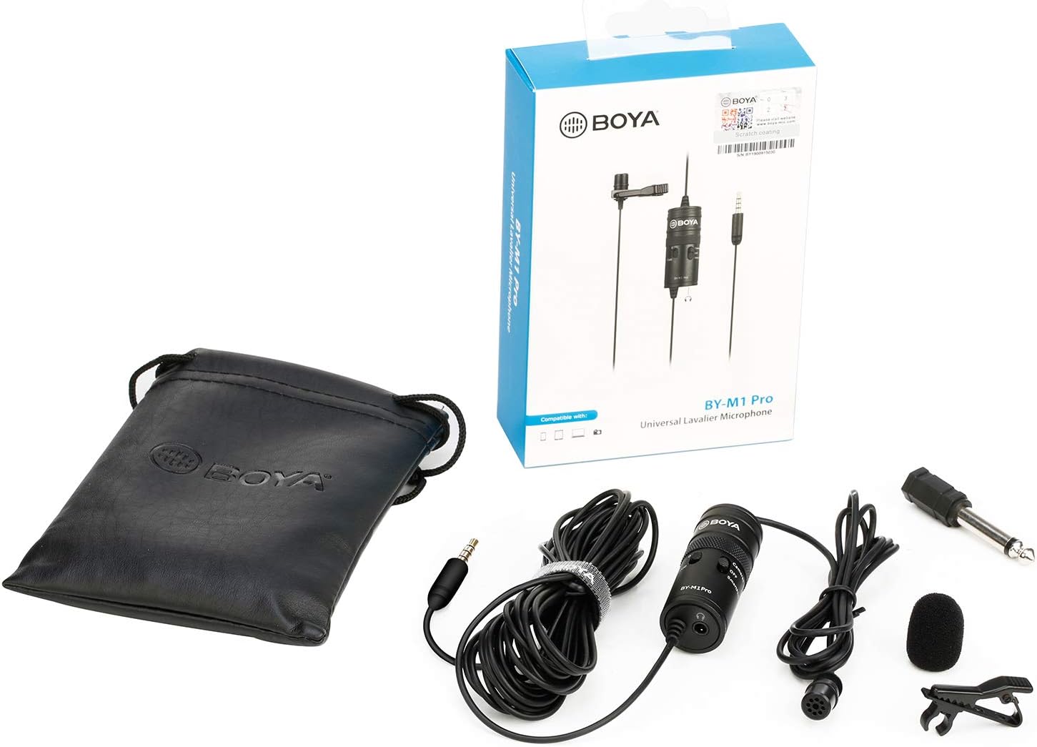 ميكروفون BOYA BY-M1 Pro Lavalier - ميكروفون AUX بمشبك مع مخرج سماعة رأس مدمج للكاميرات والهواتف الذكية وأجهزة الكمبيوتر المحمولة