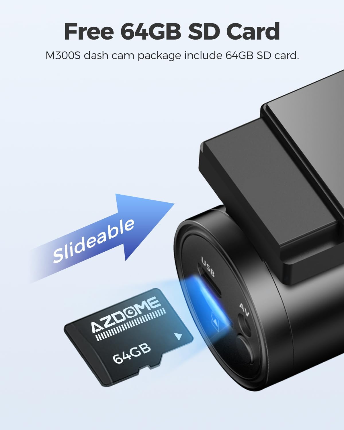 AZDOME M300S 4K Dash Cam Front and Rear – 5.8G WiFi, GPS, 170° Wide Angle, 64GB SD Card Included, Voice Control, Night Vision, G-Sensor, 24H Parking Monitor, Supports up to 256GB