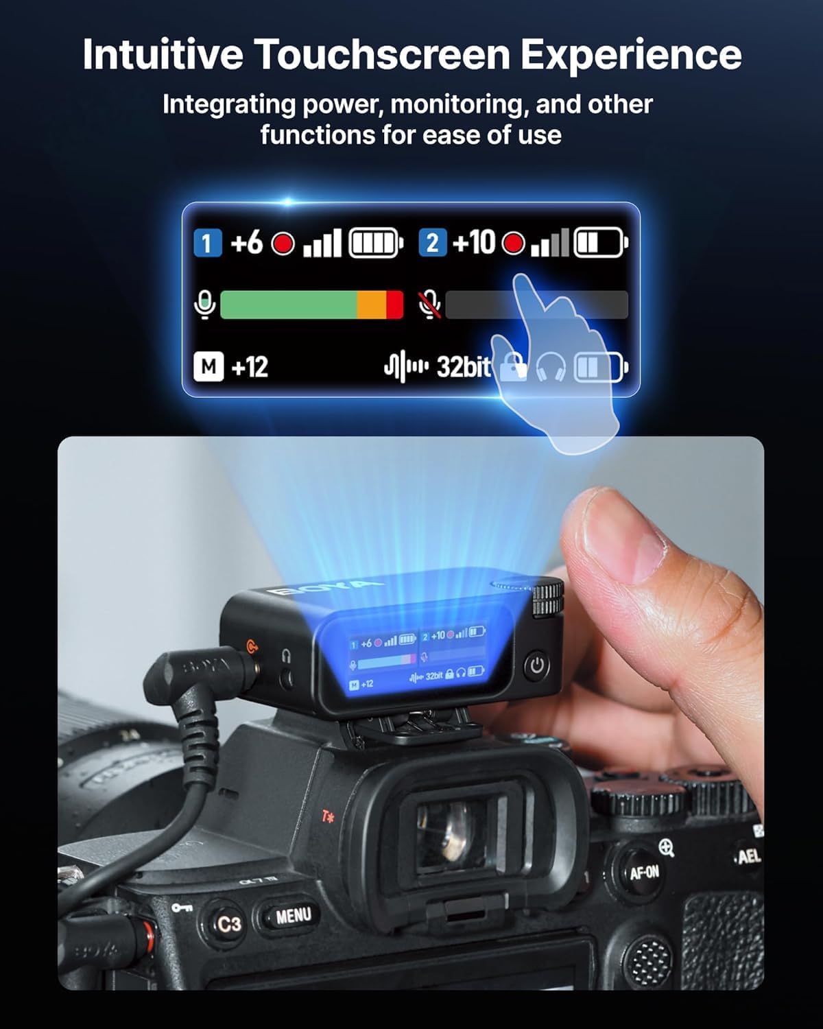 BOYA BOYAMIC 2 Wireless Microphone System – for iPhone 15/16 , Android, PC & Camera, AI Noise Cancellation, 32-bit Float Internal Recording, AMOLED Touchscreen, 984ft Range, 54h Battery with Charging Case, Clip Mic Included